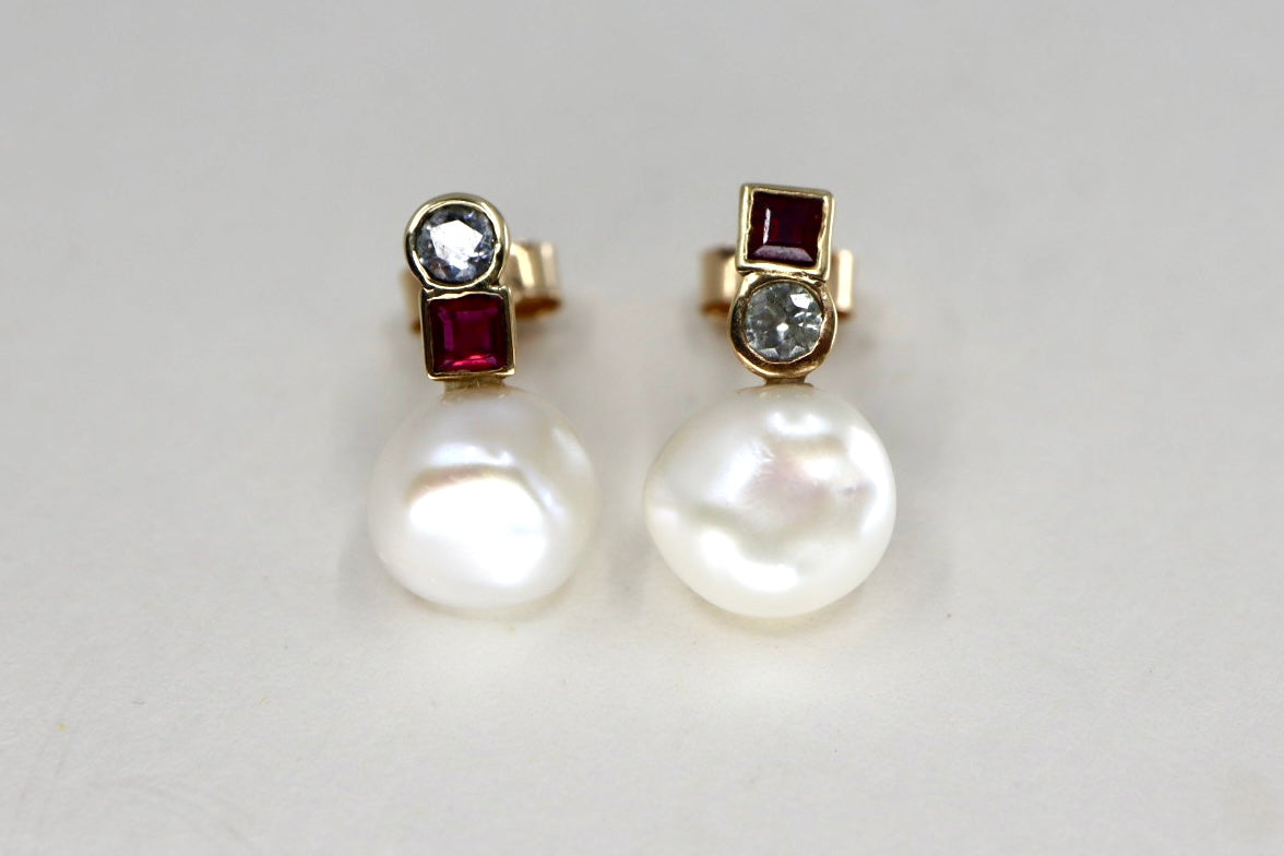 Diamond, Ruby & Keshi Gold Mini Earrings