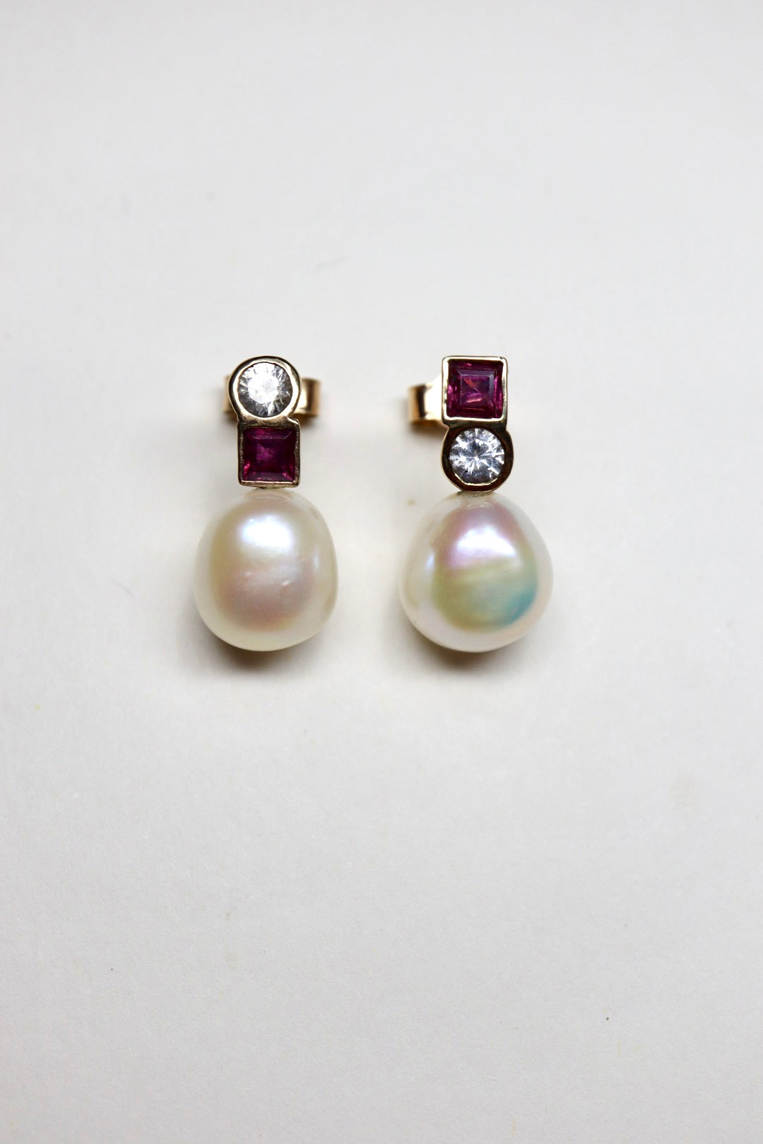 Diamond, Ruby & Pearl Gold Earrings