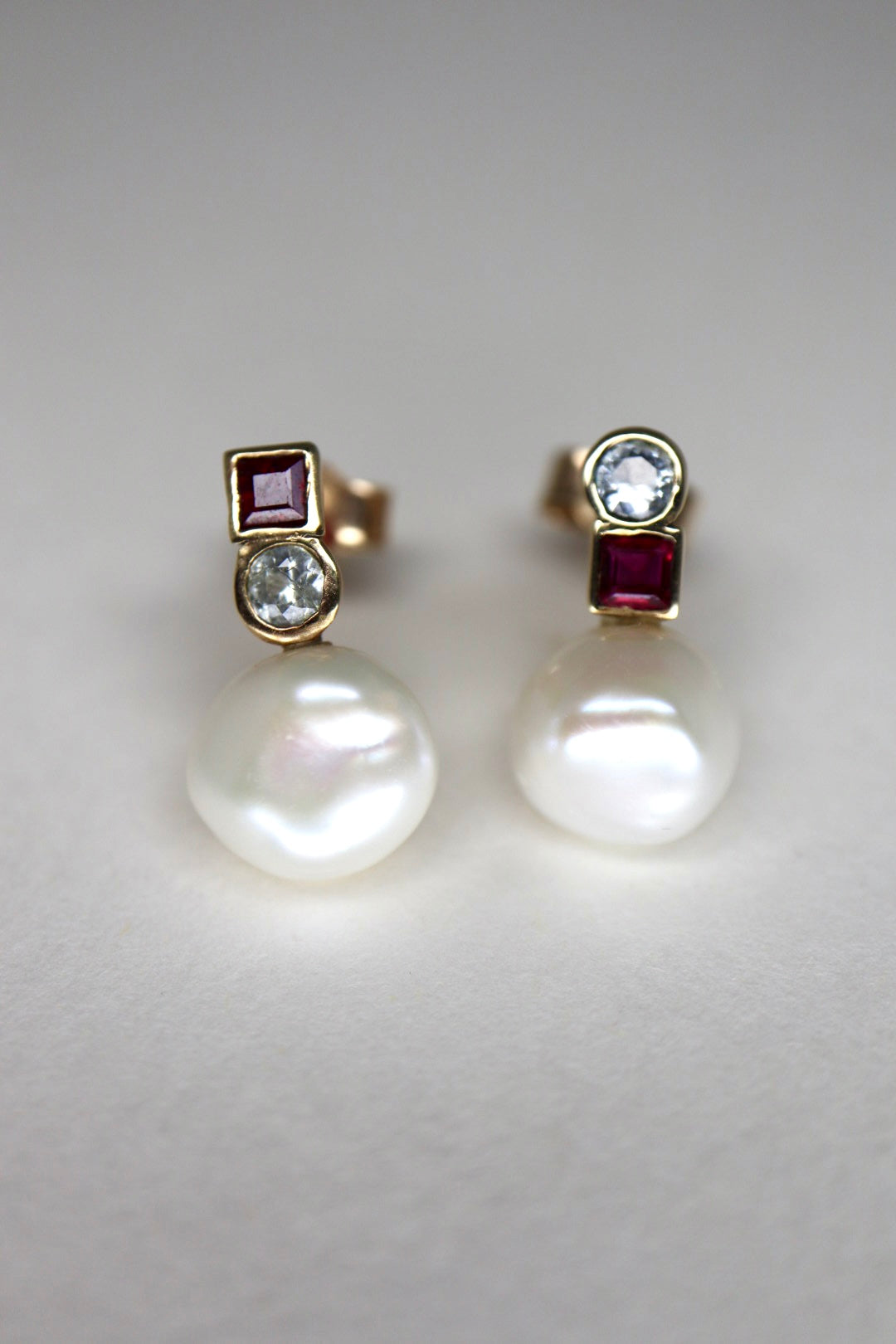 Diamond, Ruby & Keshi Gold Mini Earrings