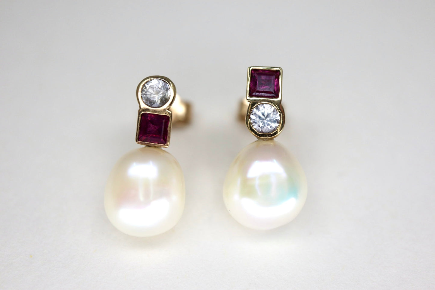 Diamond, Ruby & Pearl Gold Earrings