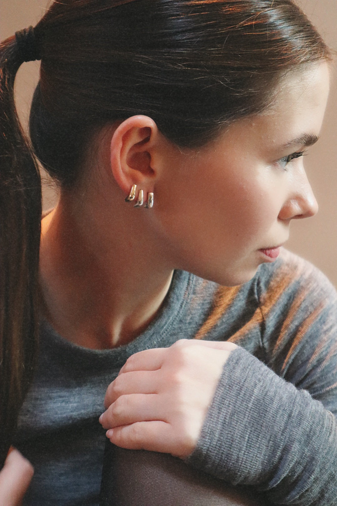 Monday Huggie Textured Silver